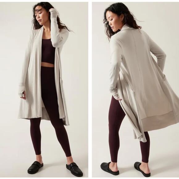 ATHLETA Pranayama Long Wrap Abalone Grey Cream Neutral Sz S $99 {LL15} - Picture 1 of 7